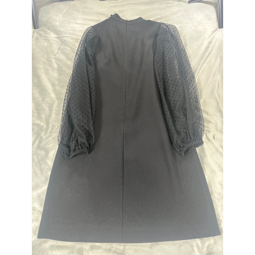Vince Camuto Women's Black Bow Neck Shift Dress Mesh Dot Sleeves Gothcore Size 2 - Picture 5 of 7